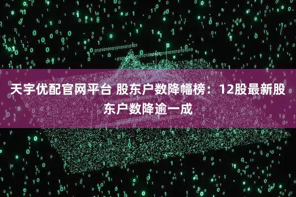 天宇优配官网平台 股东户数降幅榜：12股最新股东户数降逾一成