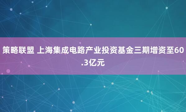 策略联盟 上海集成电路产业投资基金三期增资至60.3亿元